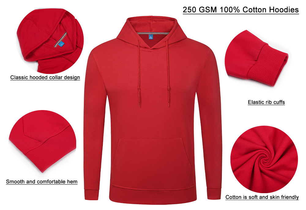 250GSM 100% Cotton High Quality Hoodie With Pockets