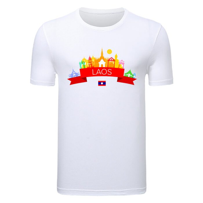 Laos Flag T Shirt 04