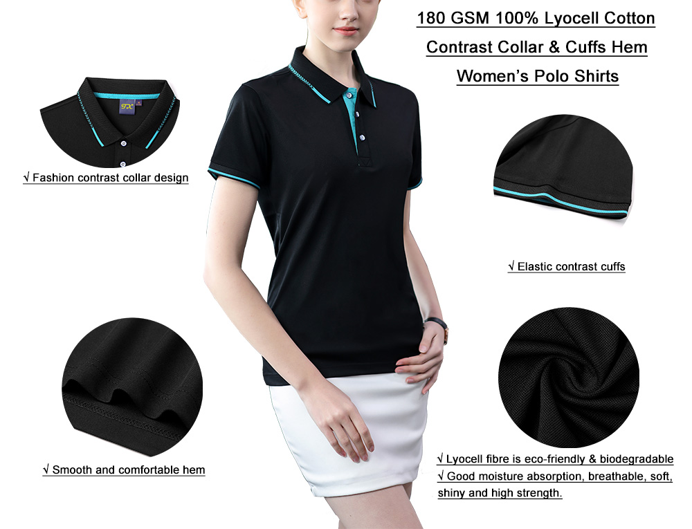 180GSM 100%Lyocell Womens Polo Shirts Wholesale Ladies Golf