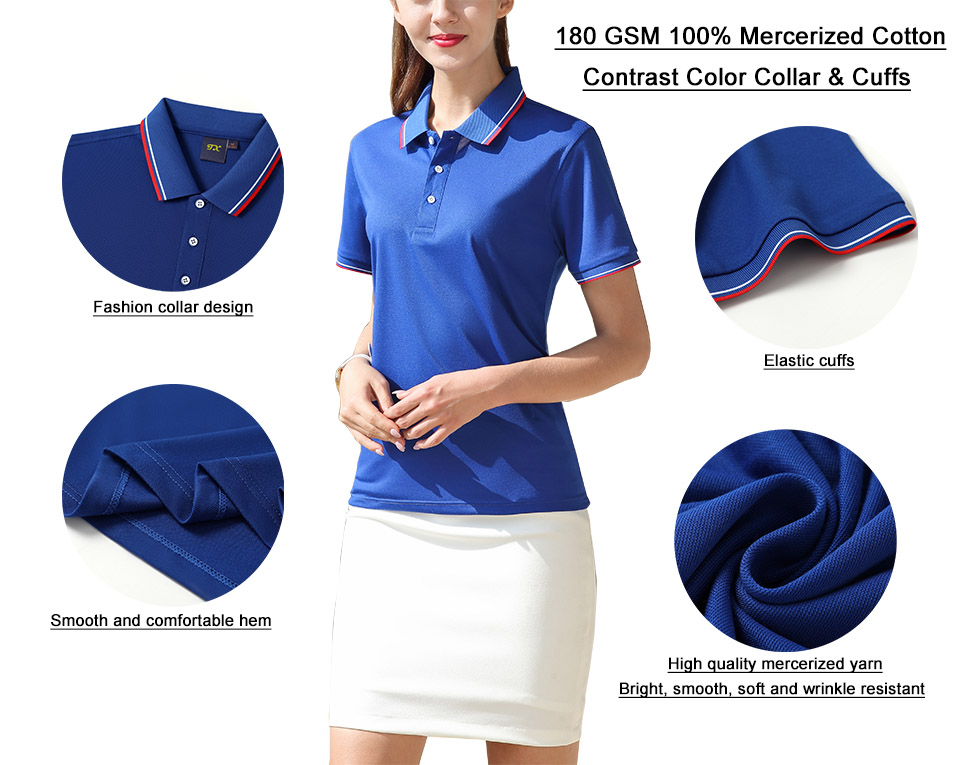 180GSM 100%Mercerized Cotton Women Polo Shirt Factory Wholesale