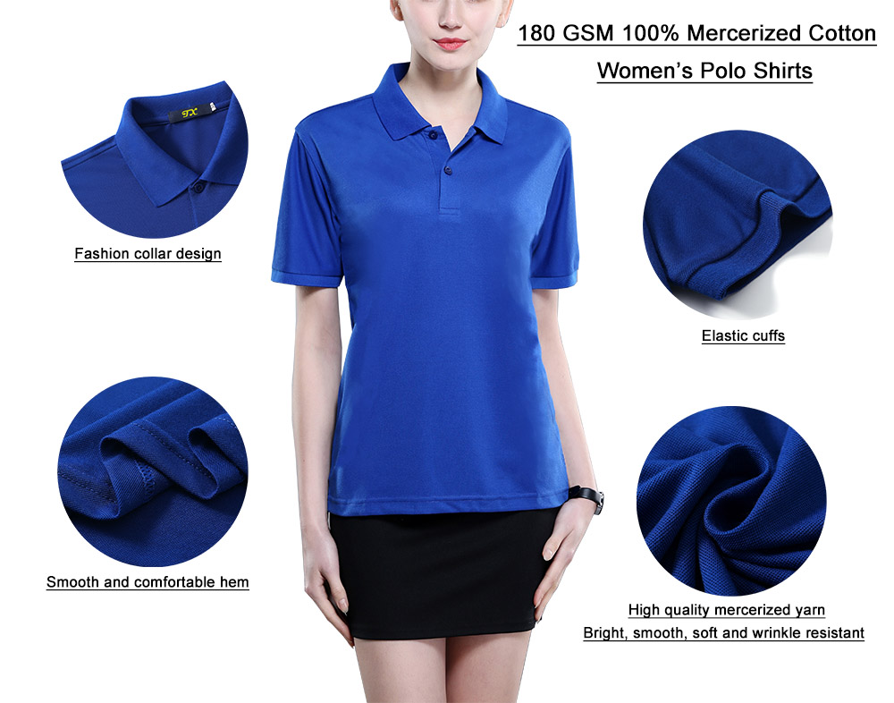 180GSM Mercerized Cotton Women Polo Shirts Golf Sports