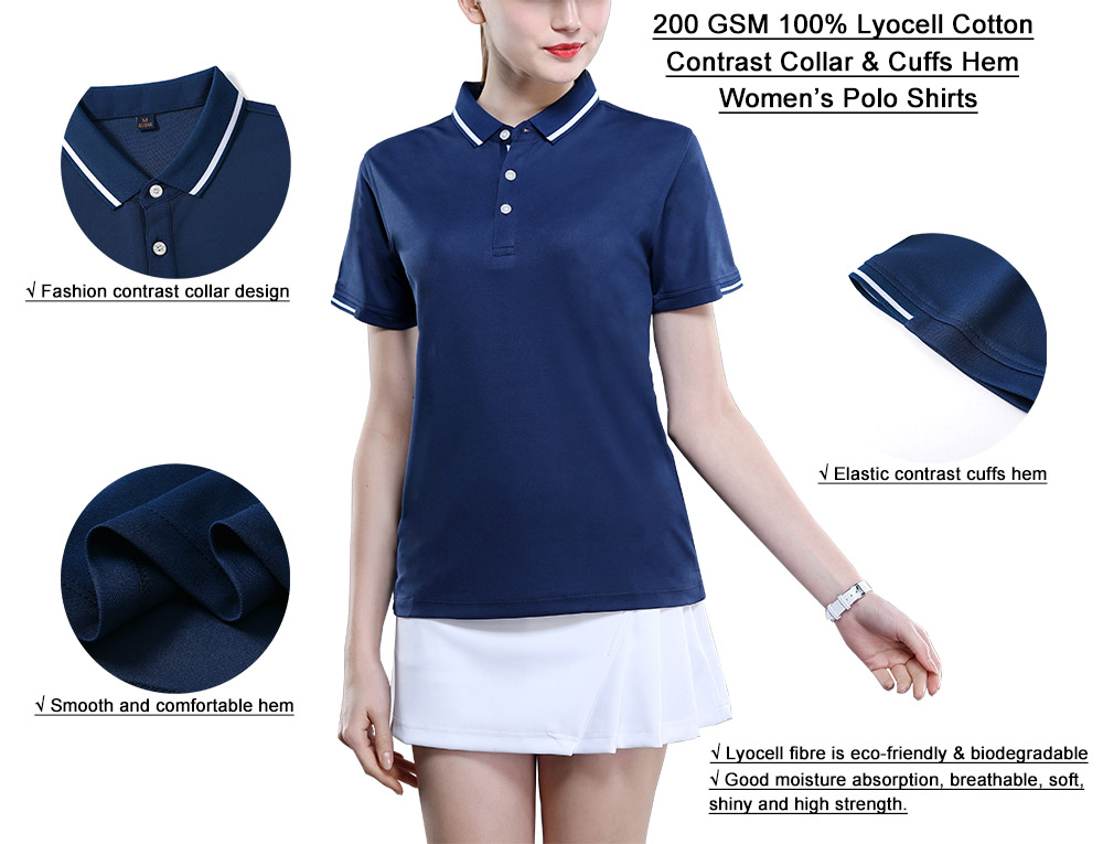 200GSM 100%Lyocell Woman Lady Golf Polo Shirts Sportswear
