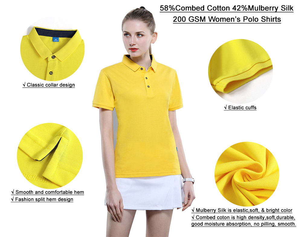 200GSM 58%Combed Cotton 42%Mulberry Silk Golf Polo Shirts