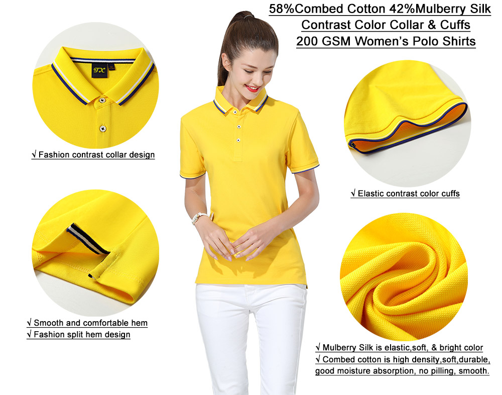 200GSM 58%Cotton 42%Mulberry Silk Polo Tshirt For Women