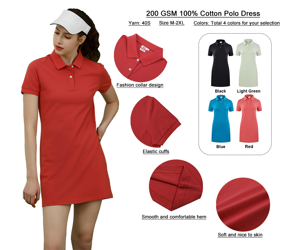 200GSM 40S Yarn 100% Cotton Ladies Polo Dress