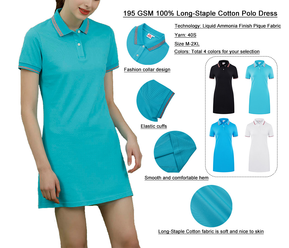 195GSM 100% Long-Staple Cotton Woman Polo Dress
