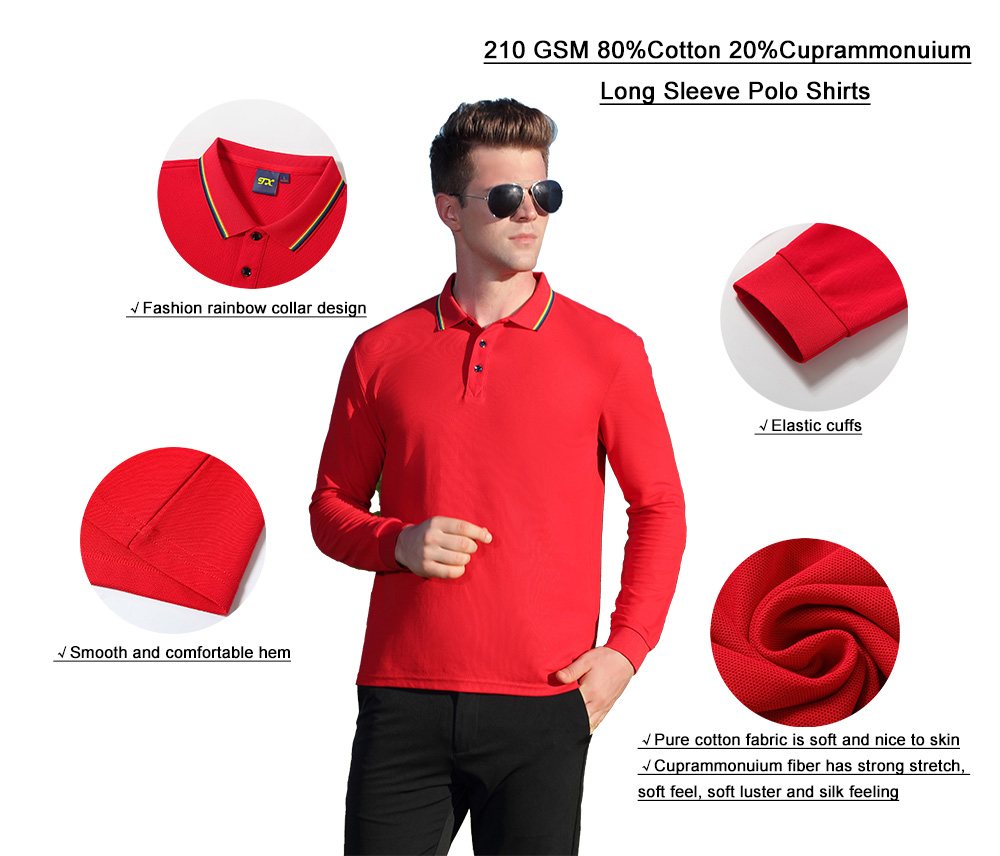 210GSM 80%Cotton 20%Cuprammonuium Long Sleeve Polo Shirt