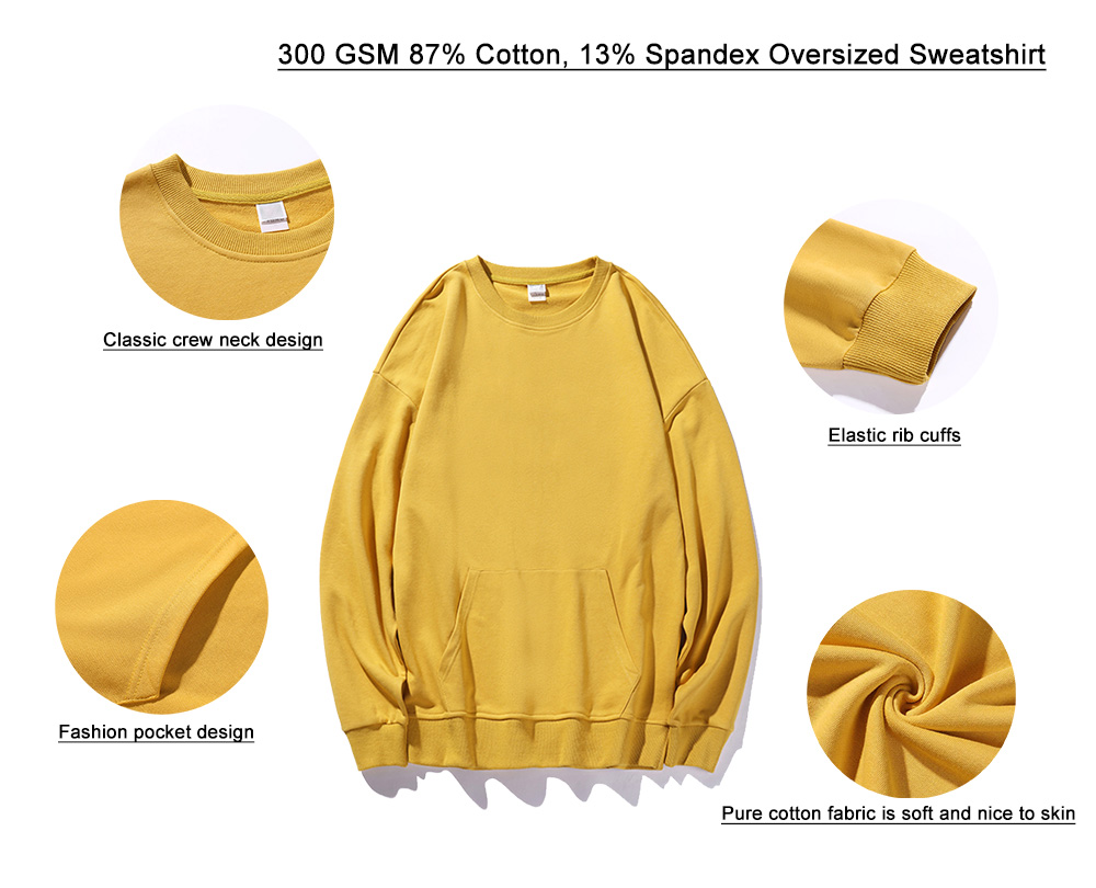 300GSM 87%Cotton 13%Spandex Unisex Blank Plain Custom Sweatshirt