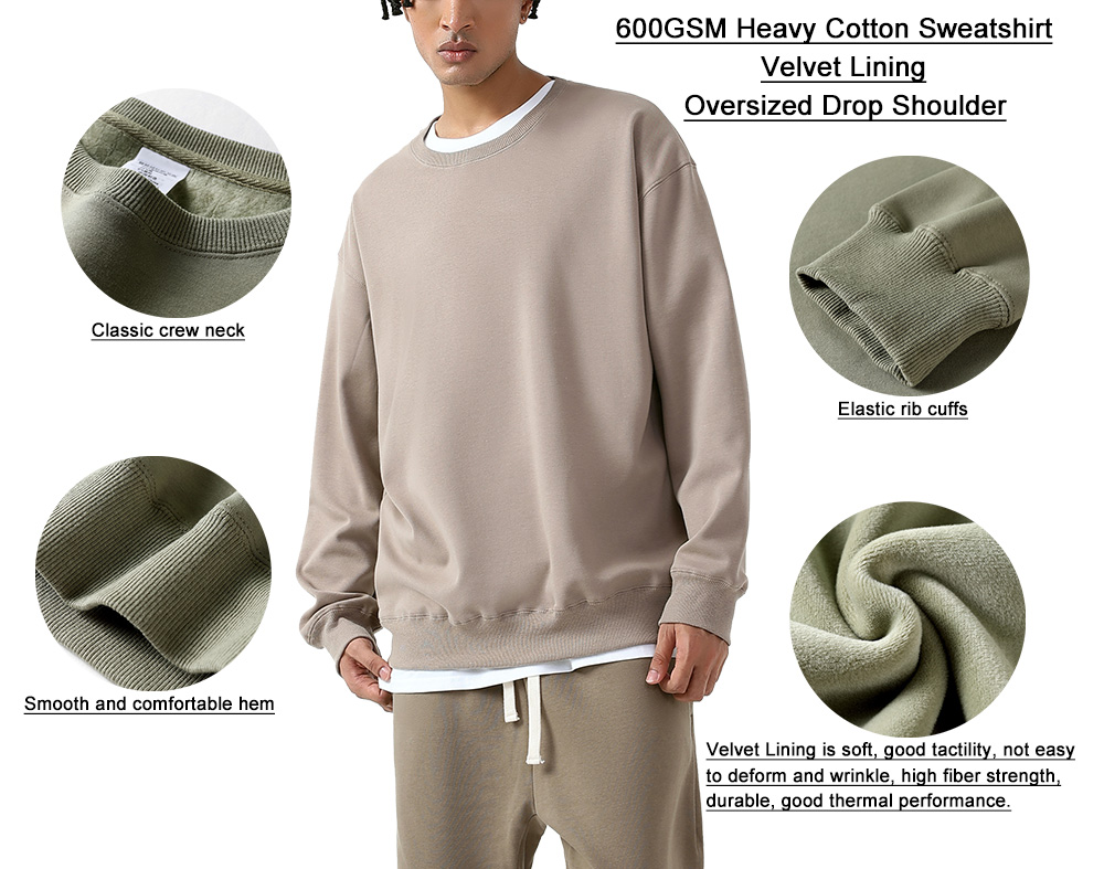 600GSM Velvet Lining 100%Cotton Crewneck Mens Oversized Sweatshirt