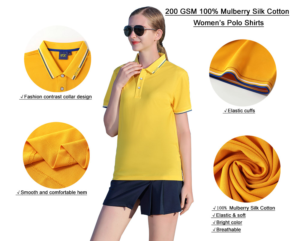 200GSM 100%Mulberry Silk Women Golf Top Polo Shirts