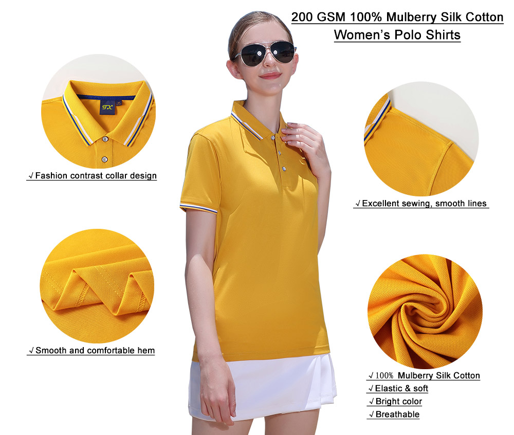 200GSM 100%Mulberry Silk Womens Golf Polo Shirt Wholesale