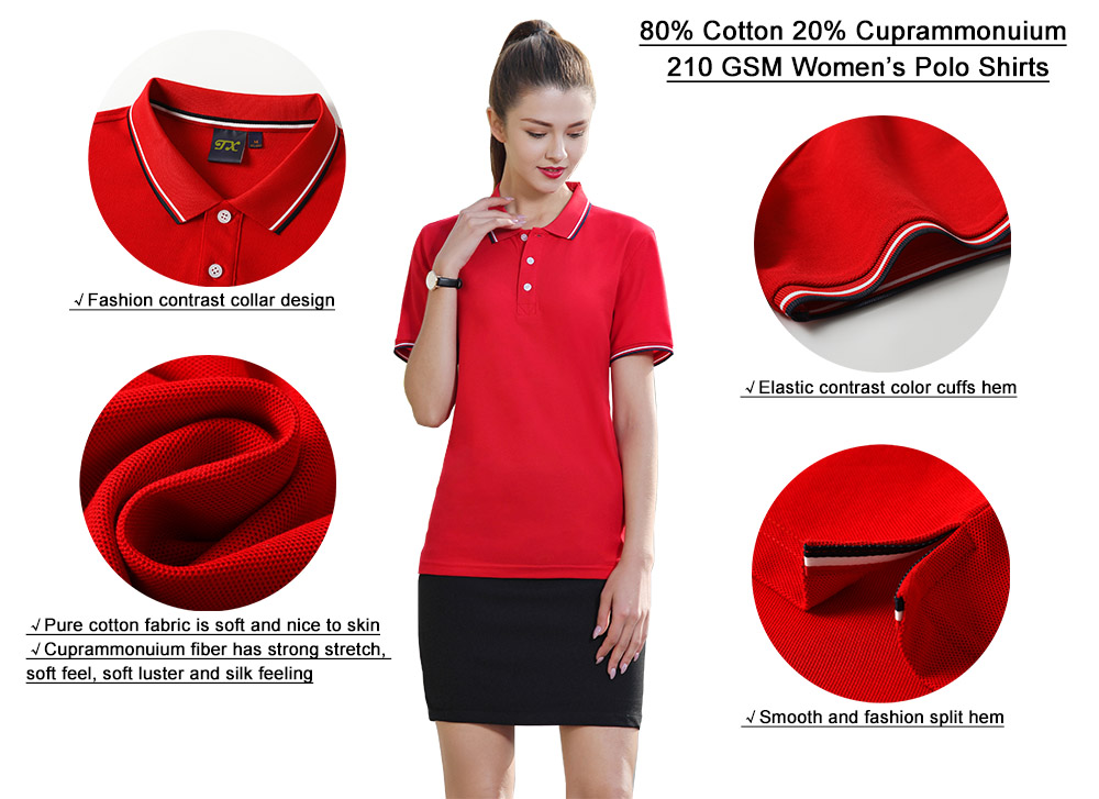 210GSM 80%Cotton 20%Cuprammonuium Women Knitted Polo Mujer