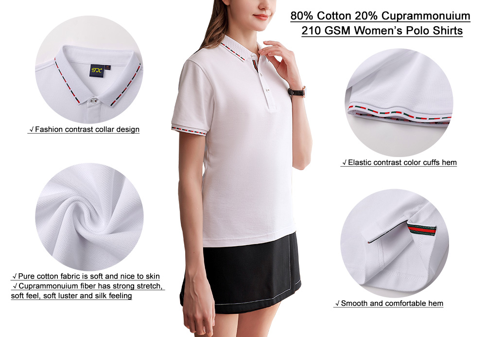 210GSM 80%Cotton 20%Cuprammonuium Golf Mujer Polo Sets
