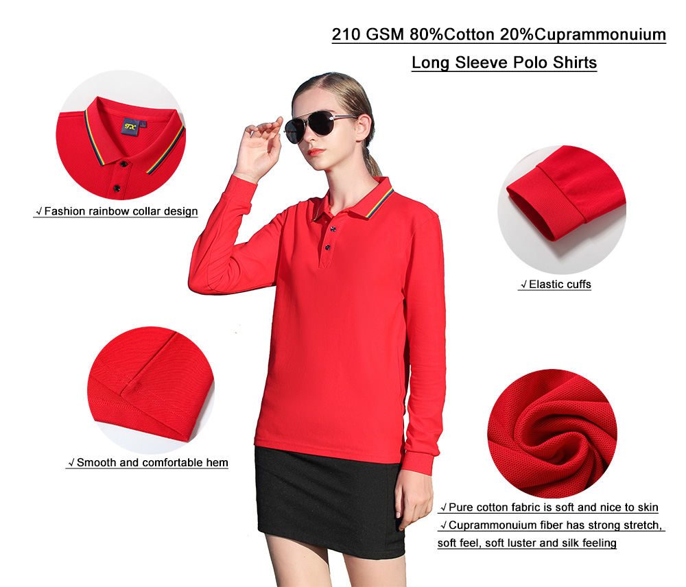 210GSM 80%Cotton 20%Cuprammonuium Long Sleeve Women Polo Shirts