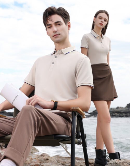 200GSM 50%Poly 45%Cotton 5%Mulberry Silk Polo Contrasting Collar