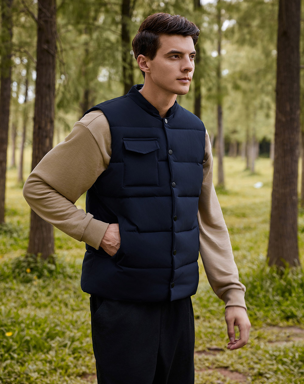 Puffer Vest Water-Resistant Upper T400 Oxford Lining 300g Button Down